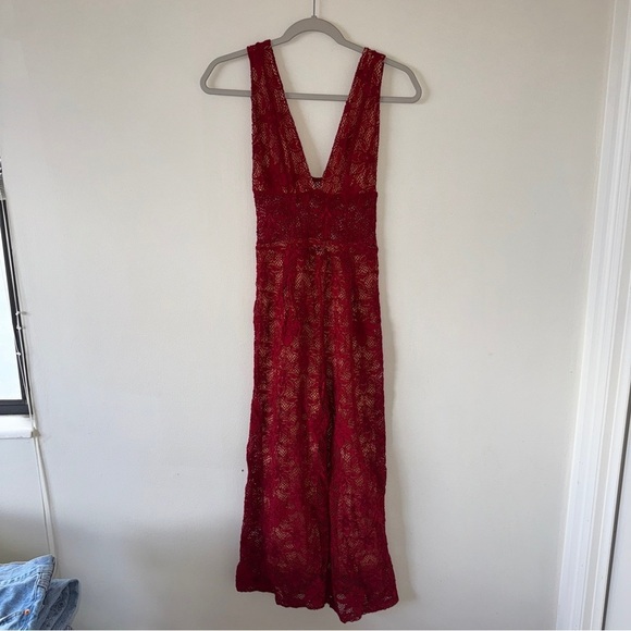 NWOT, Nightcap x Free People, Fleur Lace Jumpsuit Red V-neck XS (1) - Picture 3 of 7